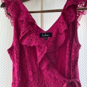 Magenta lace wrap dress from Lulu’s